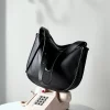 Black PU Leather Shoulder Bag Retro Solid Color Casual Female Hobos Handbags Women’s Fashion Handbags