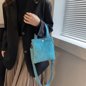 Spring Summer Woman Corduroy Bucket Bag New Fashion